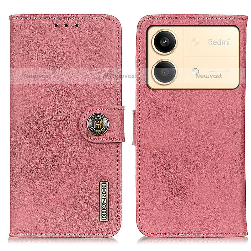 Leather Case Stands Flip Cover Holder K02Z for Xiaomi Redmi Note 13R Pro 5G Pink