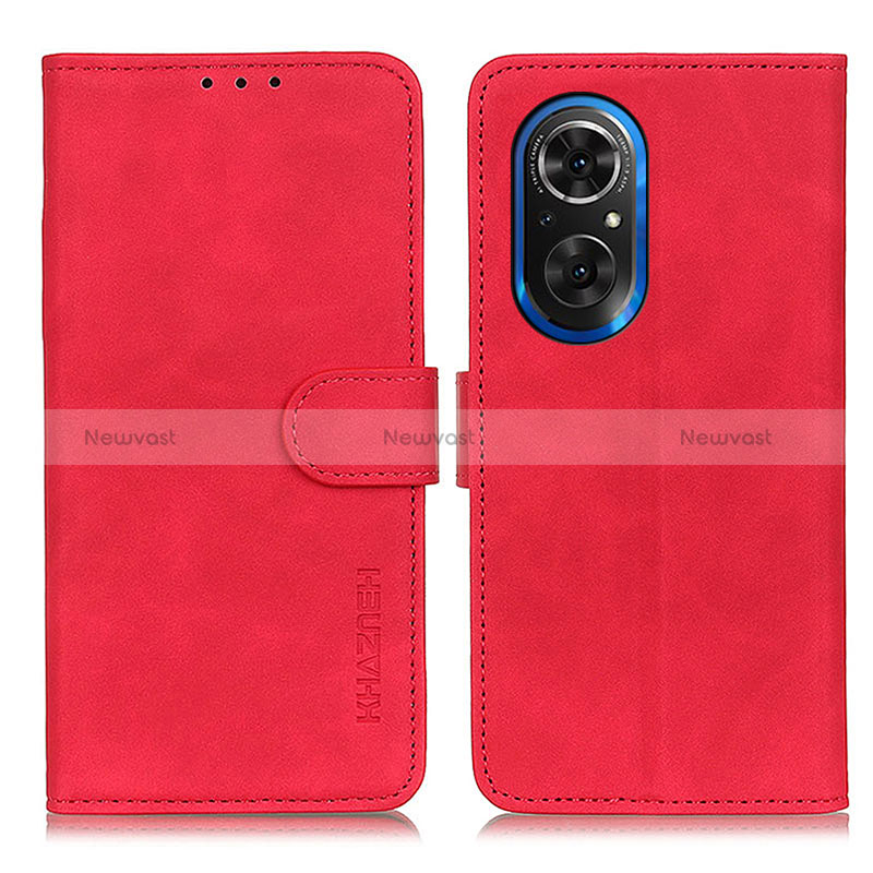 Leather Case Stands Flip Cover Holder K03Z for Huawei Honor 50 SE 5G Red