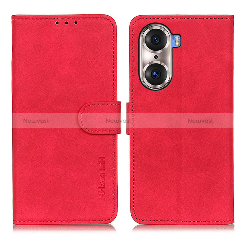 Leather Case Stands Flip Cover Holder K03Z for Huawei Honor 60 Pro 5G Red