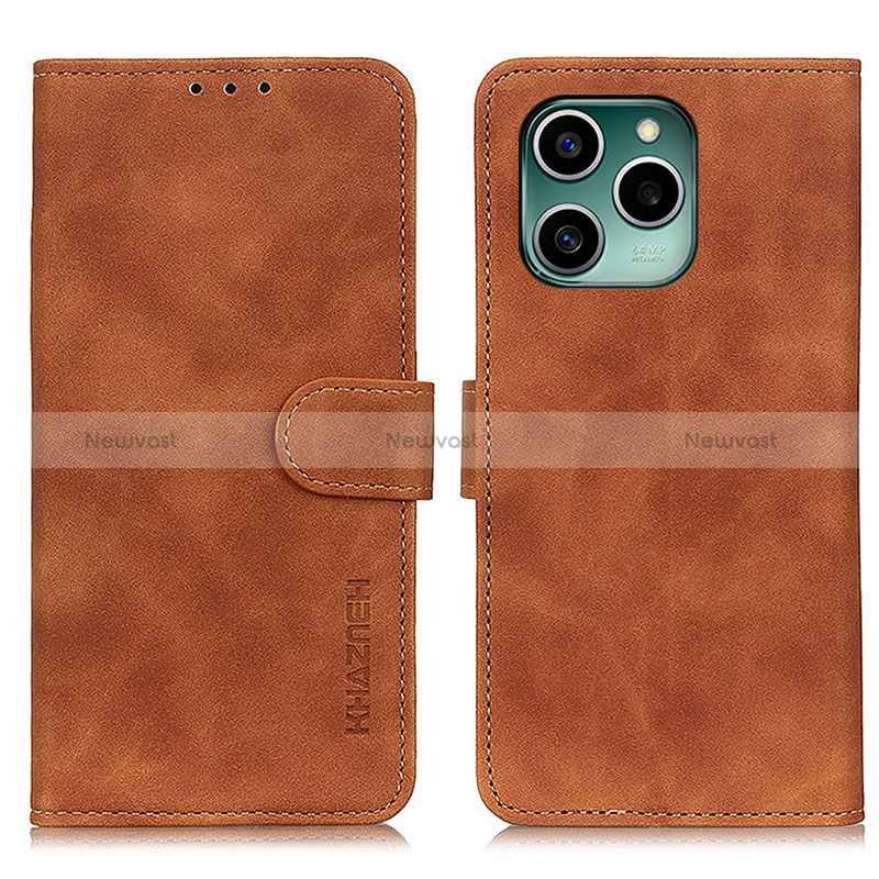 Leather Case Stands Flip Cover Holder K03Z for Huawei Honor 60 SE 5G Brown