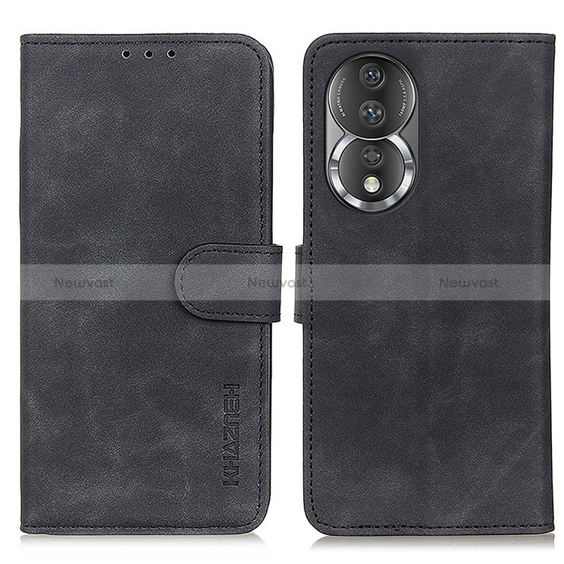 Leather Case Stands Flip Cover Holder K03Z for Huawei Honor 80 5G Black