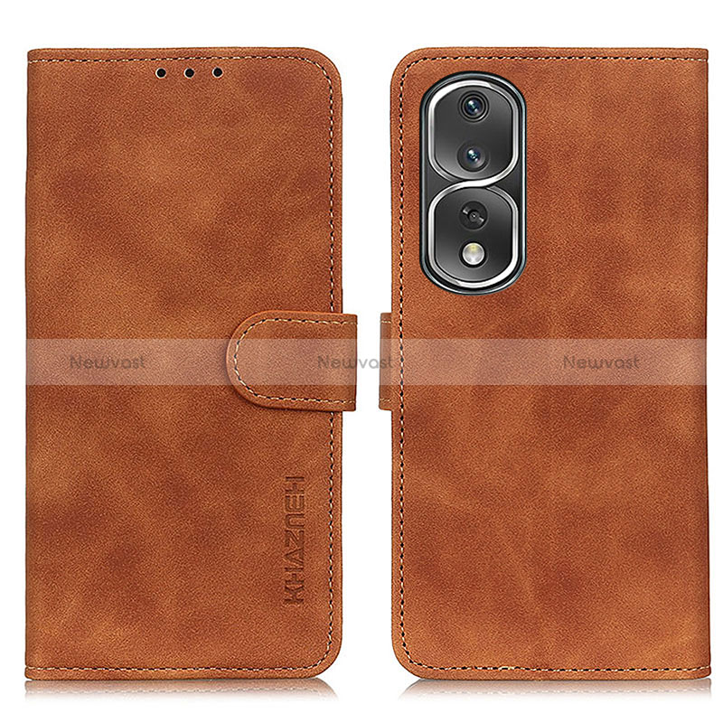 Leather Case Stands Flip Cover Holder K03Z for Huawei Honor 80 Pro Flat 5G Brown