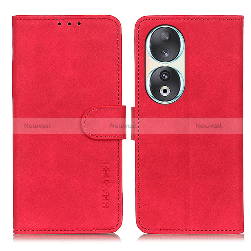 Leather Case Stands Flip Cover Holder K03Z for Huawei Honor 90 5G Red