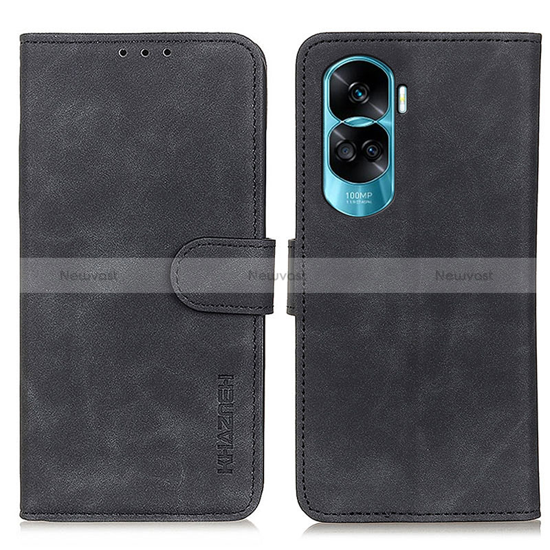 Leather Case Stands Flip Cover Holder K03Z for Huawei Honor 90 Lite 5G Black