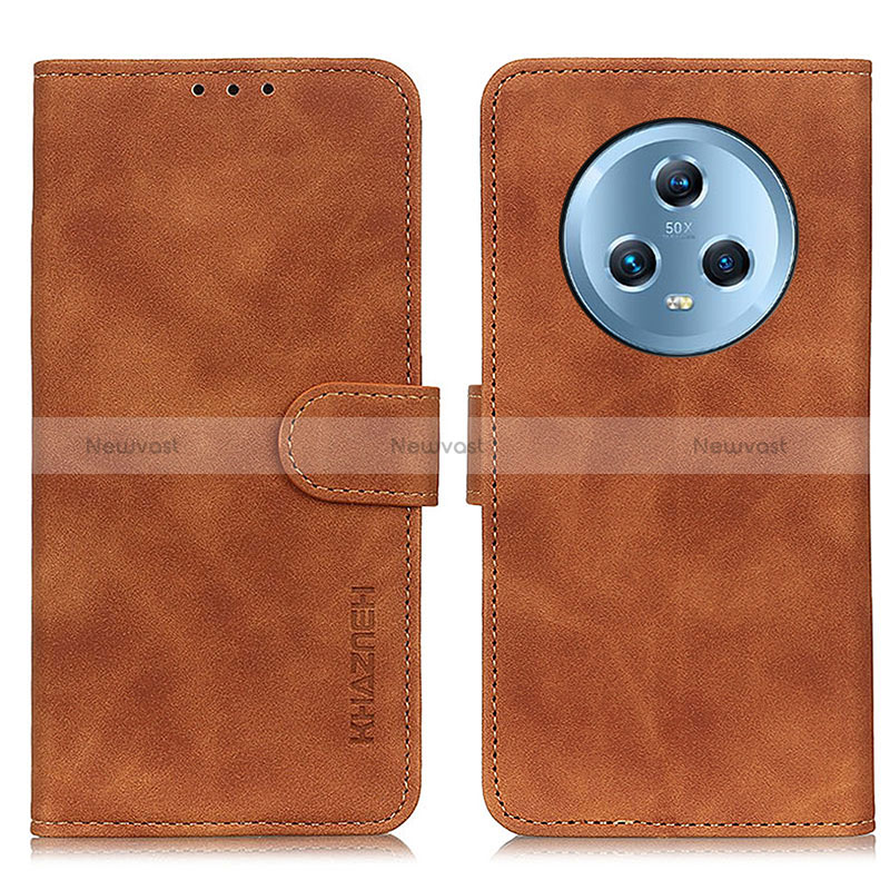 Leather Case Stands Flip Cover Holder K03Z for Huawei Honor Magic5 5G Brown