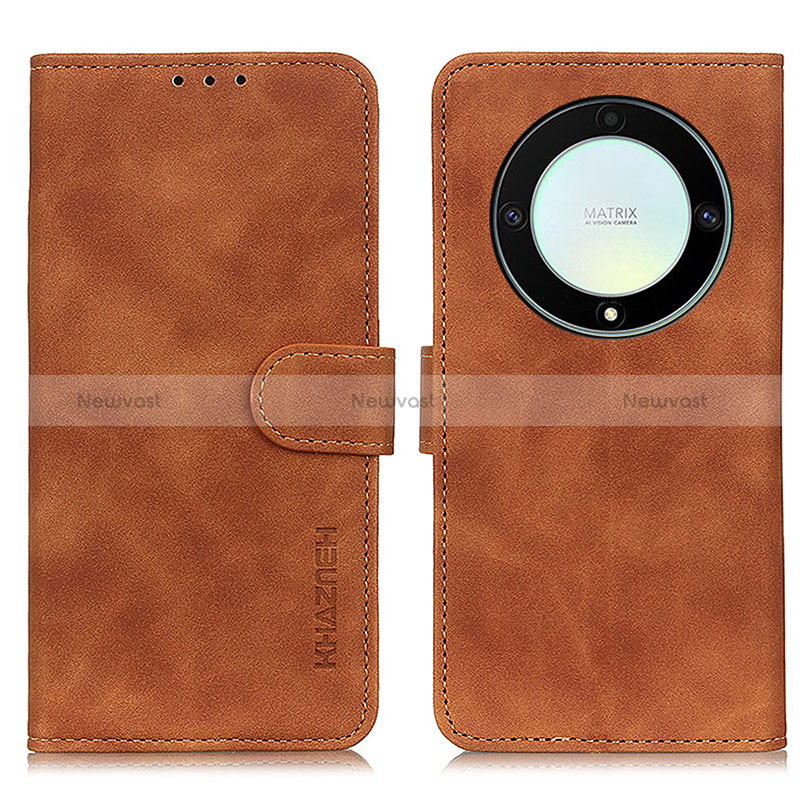 Leather Case Stands Flip Cover Holder K03Z for Huawei Honor Magic5 Lite 5G Brown