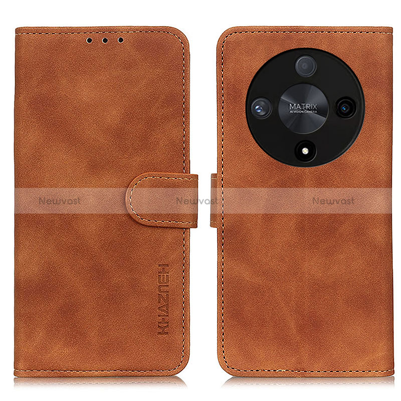 Leather Case Stands Flip Cover Holder K03Z for Huawei Honor X9b 5G Brown