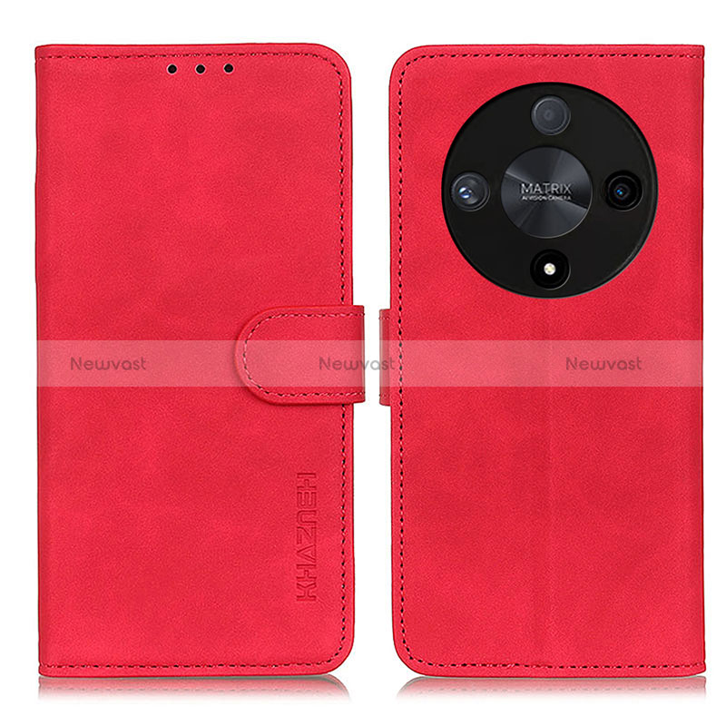 Leather Case Stands Flip Cover Holder K03Z for Huawei Honor X9b 5G Red