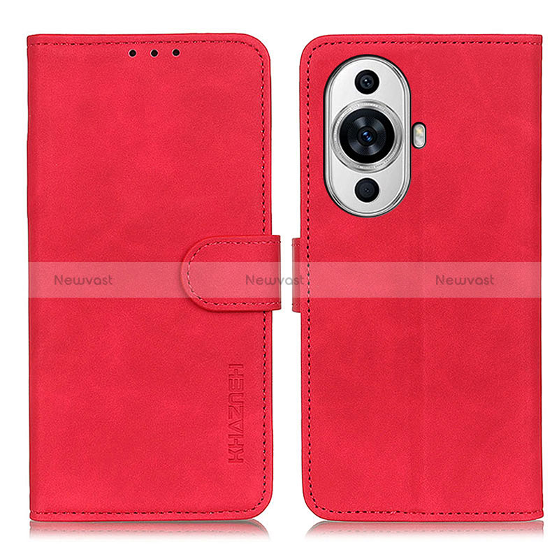 Leather Case Stands Flip Cover Holder K03Z for Huawei Nova 11 Pro Red