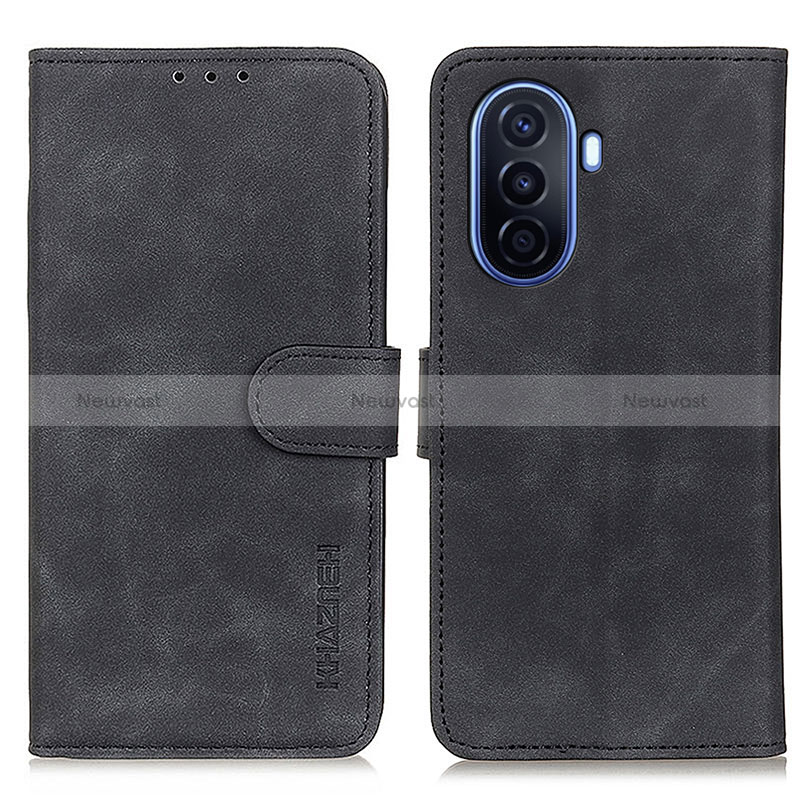 Leather Case Stands Flip Cover Holder K03Z for Huawei Nova Y70 Plus Black