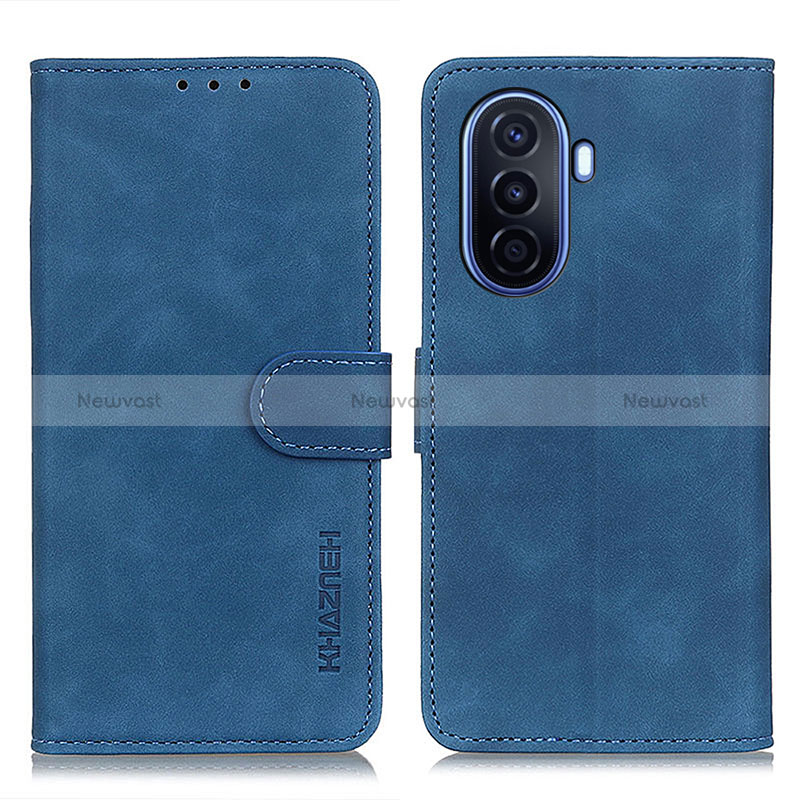 Leather Case Stands Flip Cover Holder K03Z for Huawei Nova Y70 Plus Blue