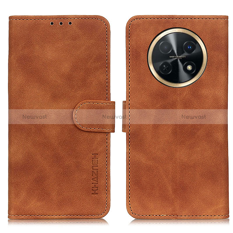 Leather Case Stands Flip Cover Holder K03Z for Huawei Nova Y91 Brown