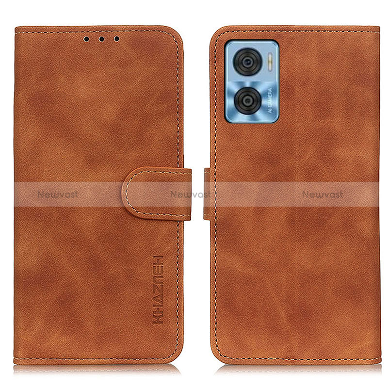 Leather Case Stands Flip Cover Holder K03Z for Motorola Moto E22i Brown