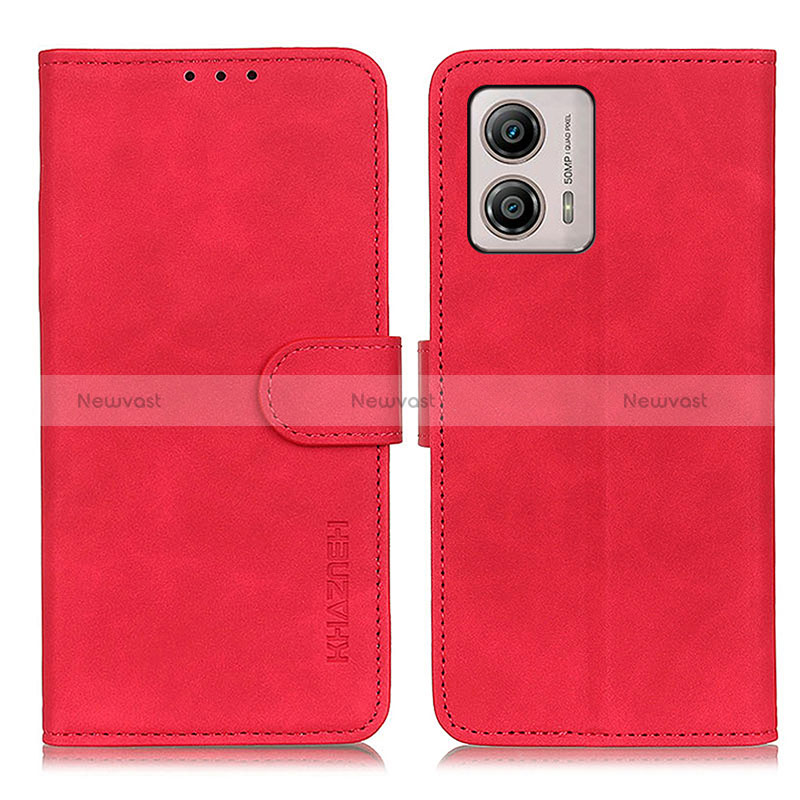 Leather Case Stands Flip Cover Holder K03Z for Motorola Moto G53 5G Red