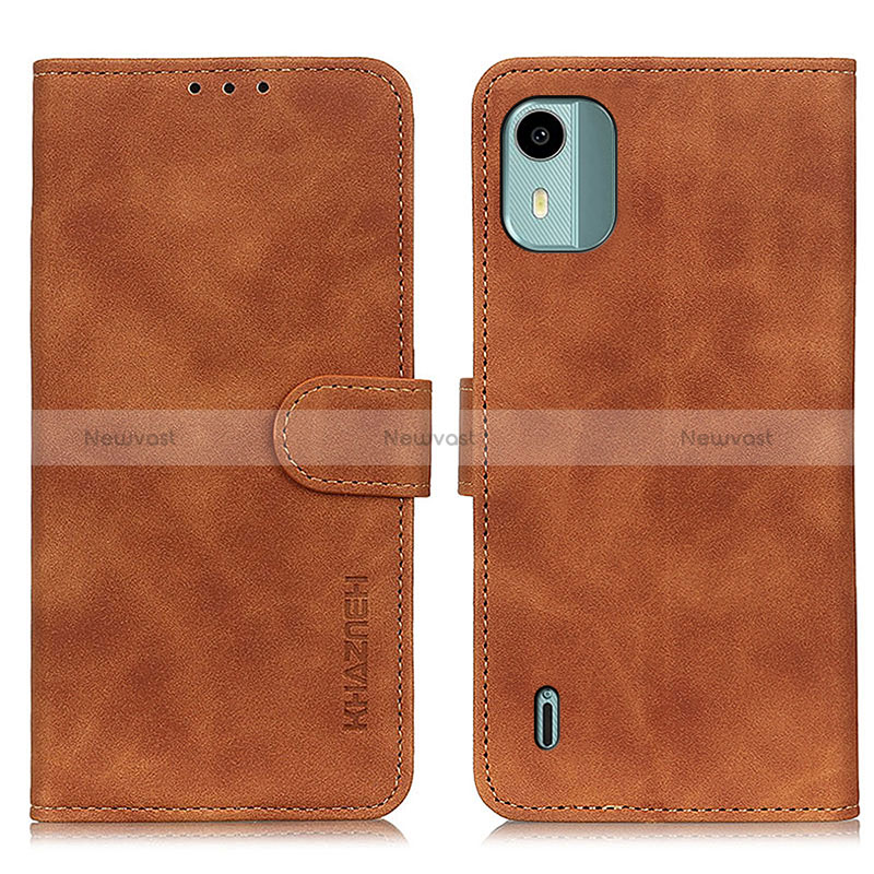 Leather Case Stands Flip Cover Holder K03Z for Nokia C12 Brown