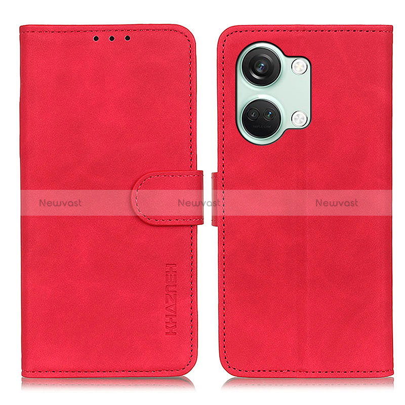 Leather Case Stands Flip Cover Holder K03Z for OnePlus Ace 2V 5G Red