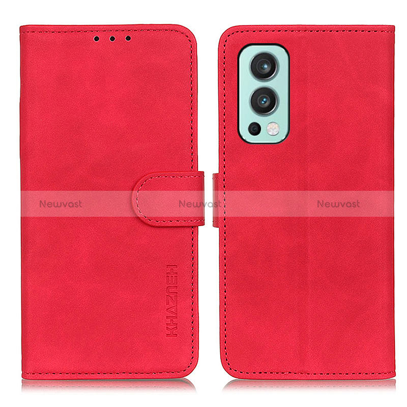 Leather Case Stands Flip Cover Holder K03Z for OnePlus Nord 2 5G Red