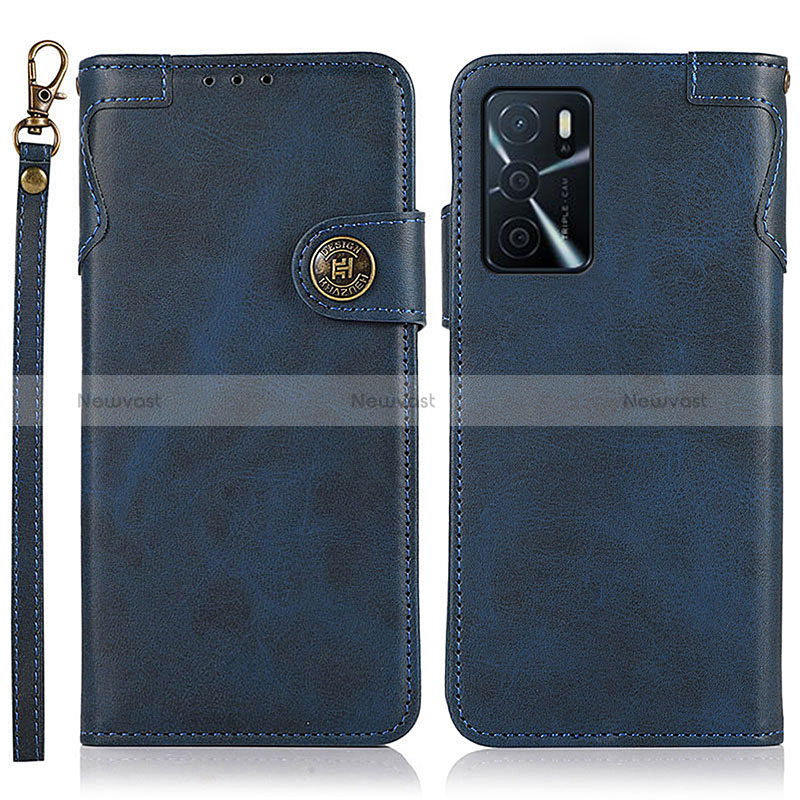 Leather Case Stands Flip Cover Holder K03Z for Oppo A16s Blue