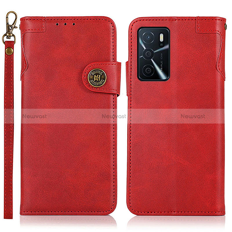 Leather Case Stands Flip Cover Holder K03Z for Oppo A16s Red