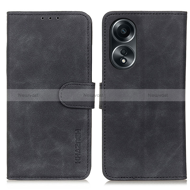 Leather Case Stands Flip Cover Holder K03Z for Oppo A18 Black