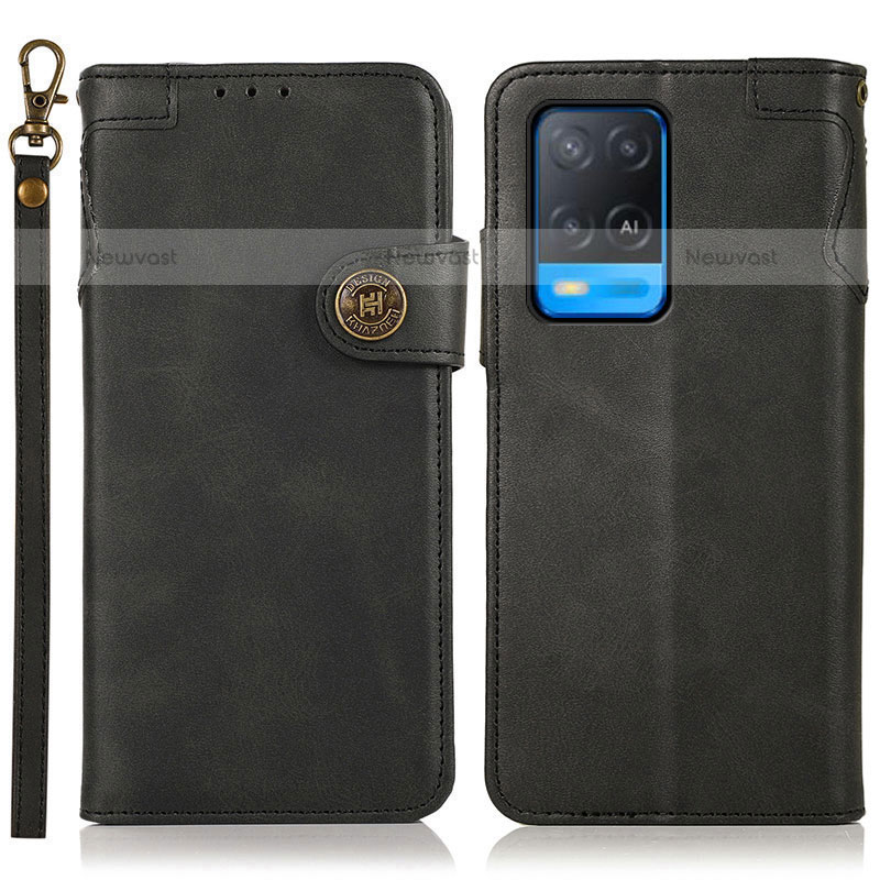 Leather Case Stands Flip Cover Holder K03Z for Oppo A54 4G Black