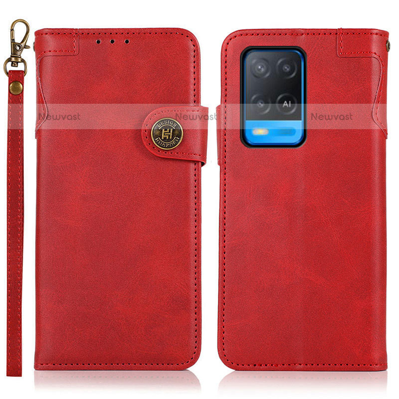 Leather Case Stands Flip Cover Holder K03Z for Oppo A54 4G Red