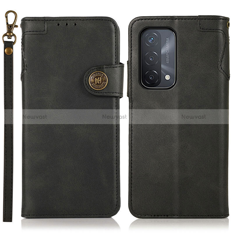 Leather Case Stands Flip Cover Holder K03Z for Oppo A54 5G Black