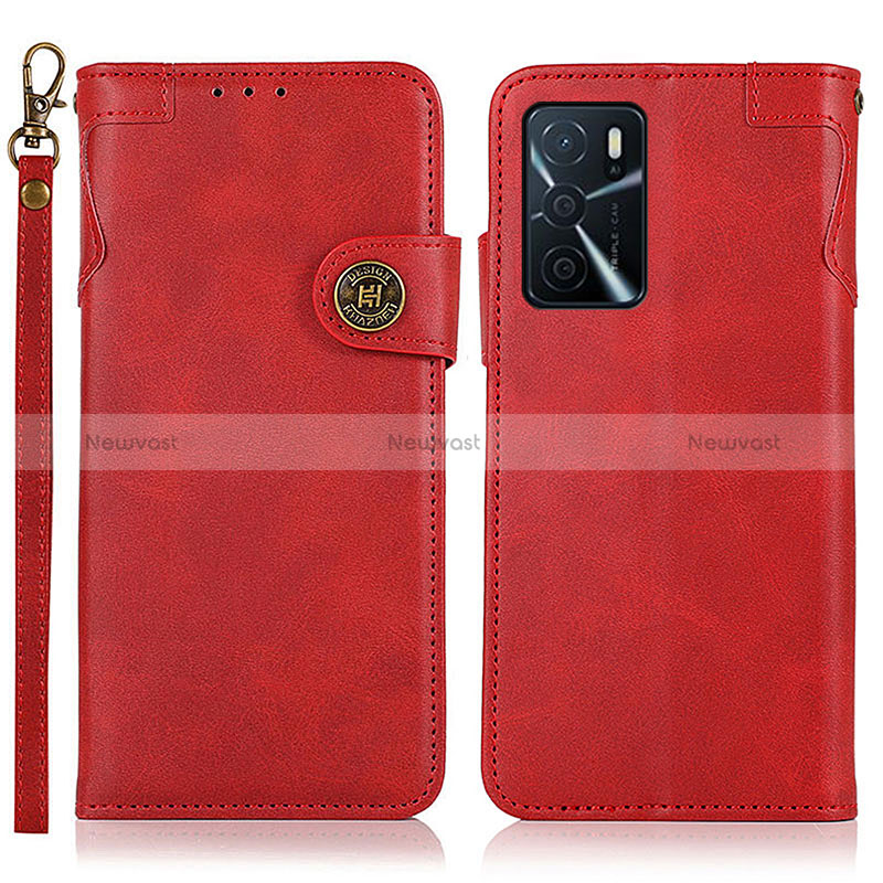 Leather Case Stands Flip Cover Holder K03Z for Oppo A54s Red