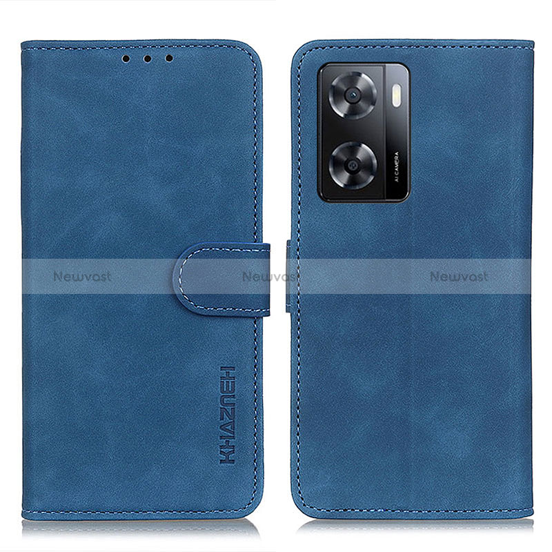 Leather Case Stands Flip Cover Holder K03Z for Oppo A57 4G Blue