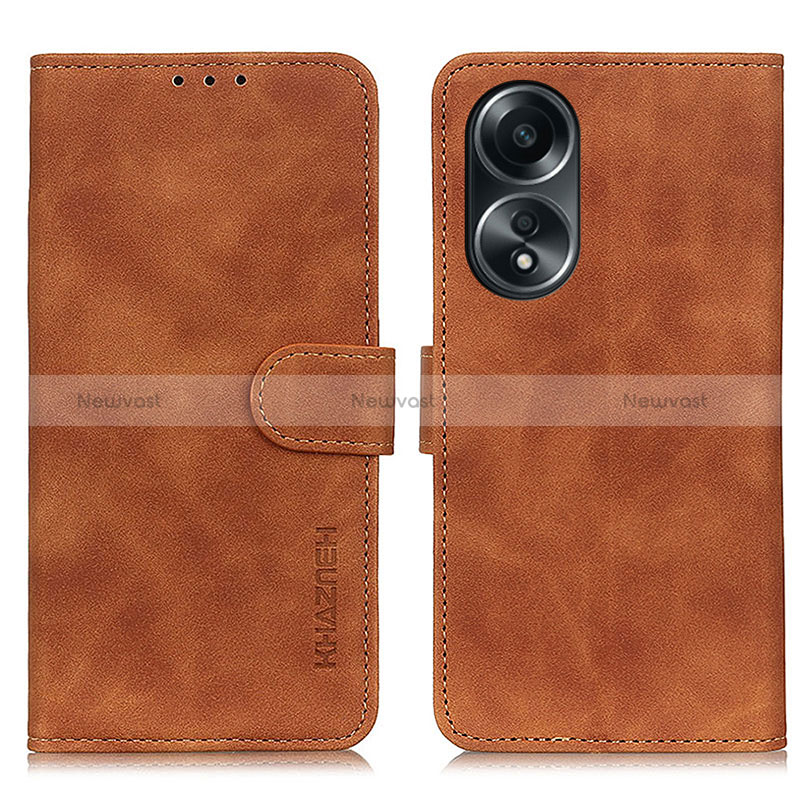 Leather Case Stands Flip Cover Holder K03Z for Oppo A58 5G Brown