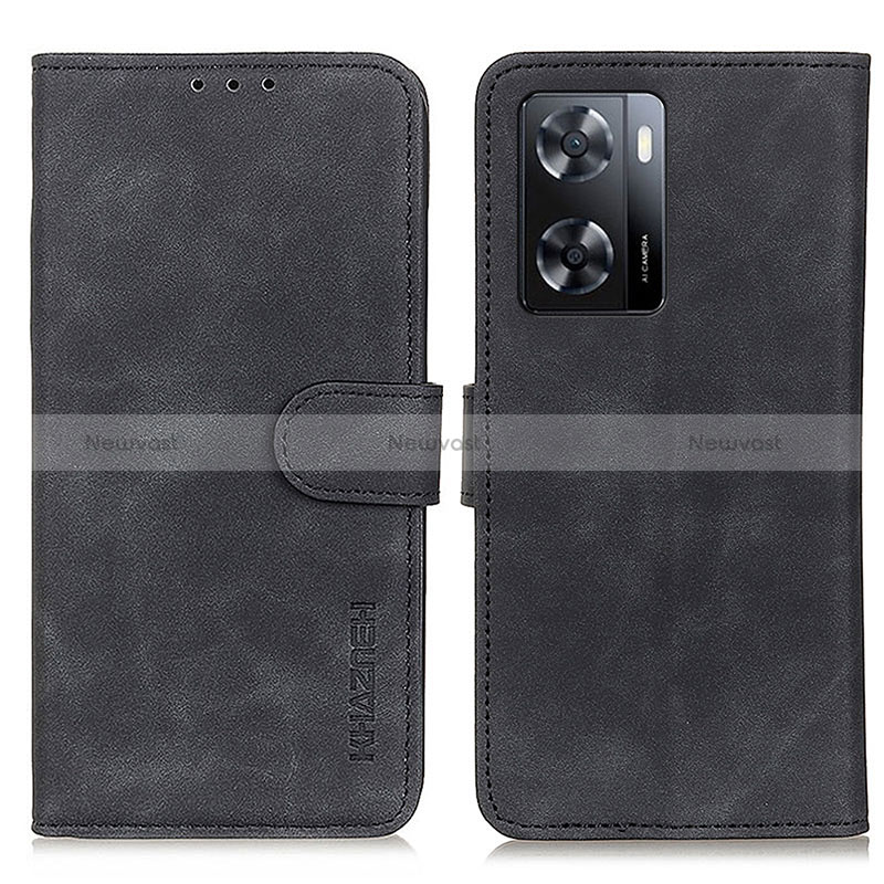 Leather Case Stands Flip Cover Holder K03Z for Oppo A77 4G Black