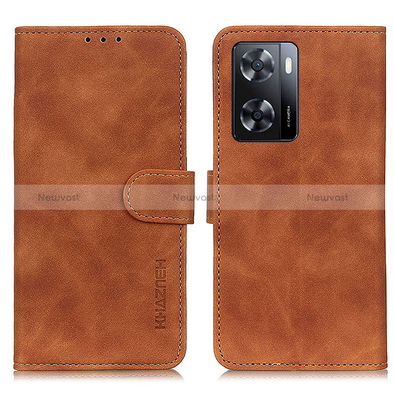 Leather Case Stands Flip Cover Holder K03Z for Oppo A77 4G Brown