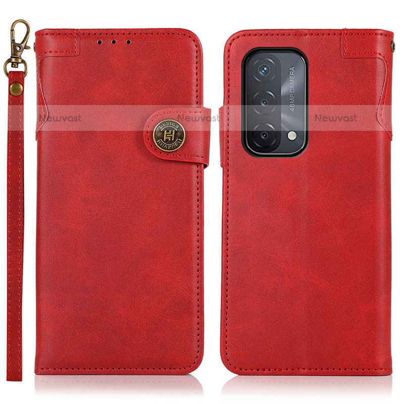 Leather Case Stands Flip Cover Holder K03Z for Oppo A93 5G Red