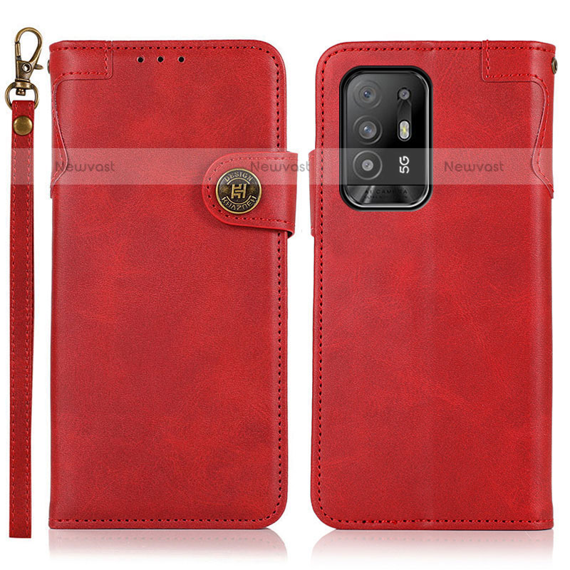 Leather Case Stands Flip Cover Holder K03Z for Oppo F19 Pro+ Plus 5G Red