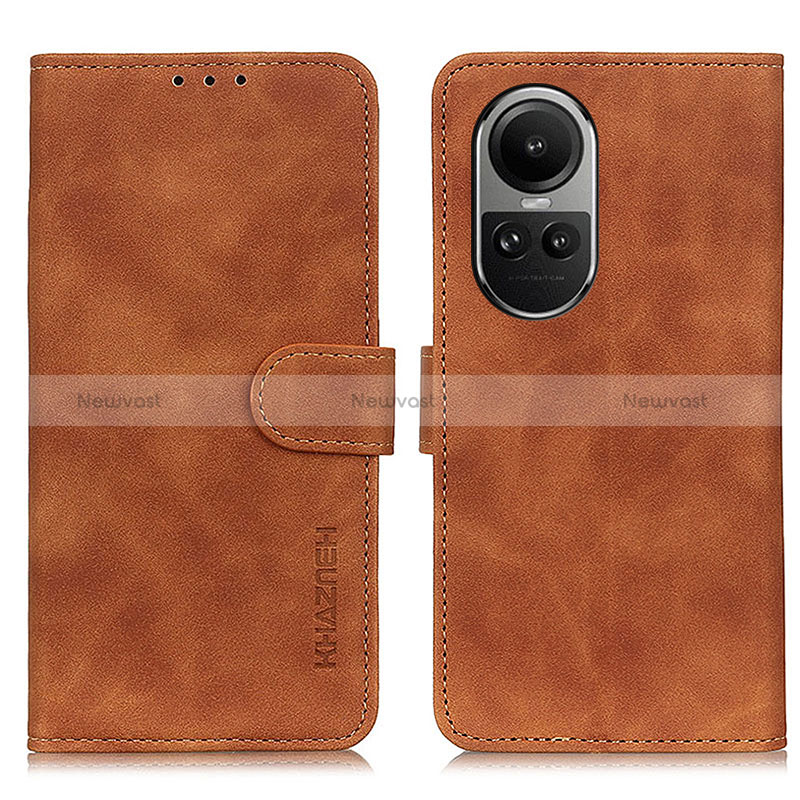 Leather Case Stands Flip Cover Holder K03Z for Oppo Reno10 Pro 5G Brown
