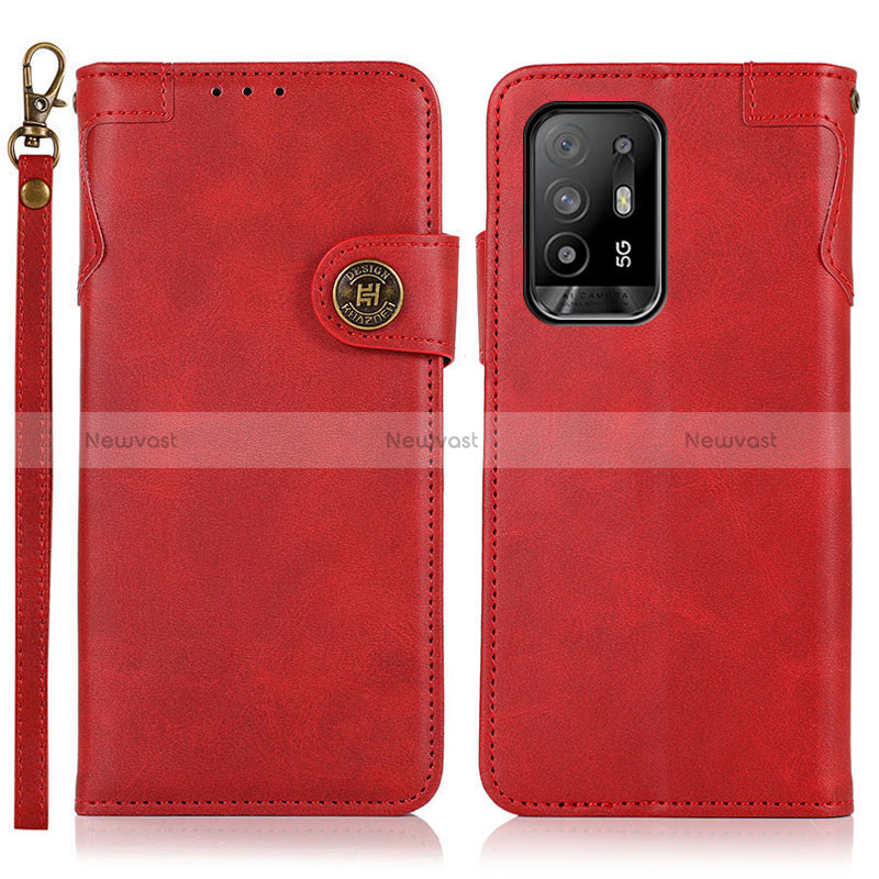 Leather Case Stands Flip Cover Holder K03Z for Oppo Reno5 Z 5G Red