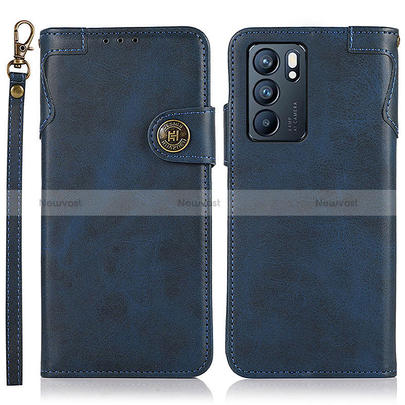 Leather Case Stands Flip Cover Holder K03Z for Oppo Reno6 5G Blue