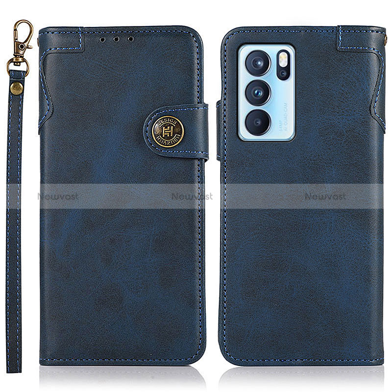 Leather Case Stands Flip Cover Holder K03Z for Oppo Reno6 Pro 5G India Blue