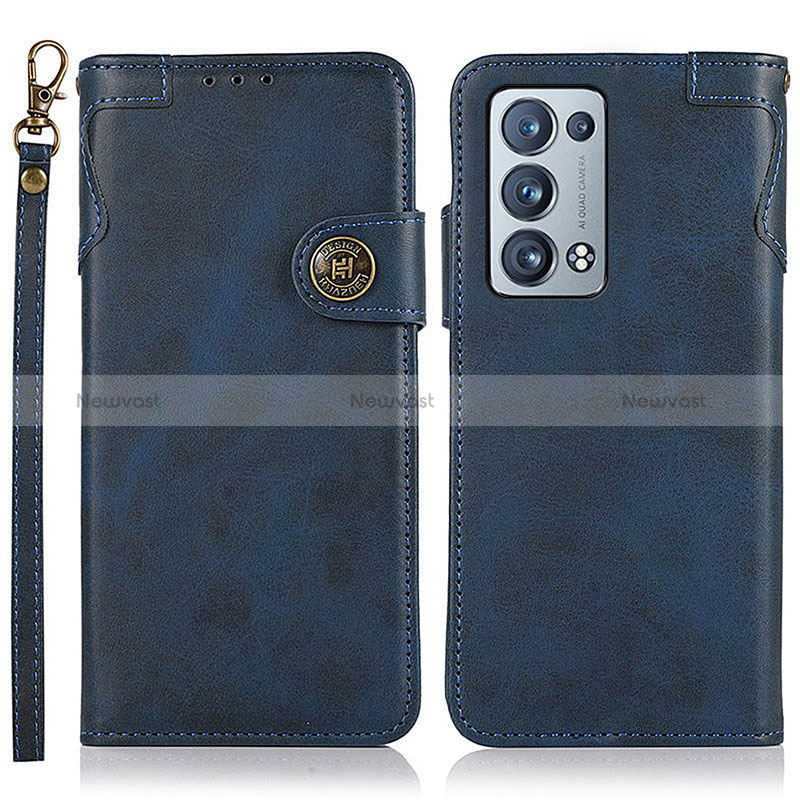 Leather Case Stands Flip Cover Holder K03Z for Oppo Reno6 Pro+ Plus 5G Blue