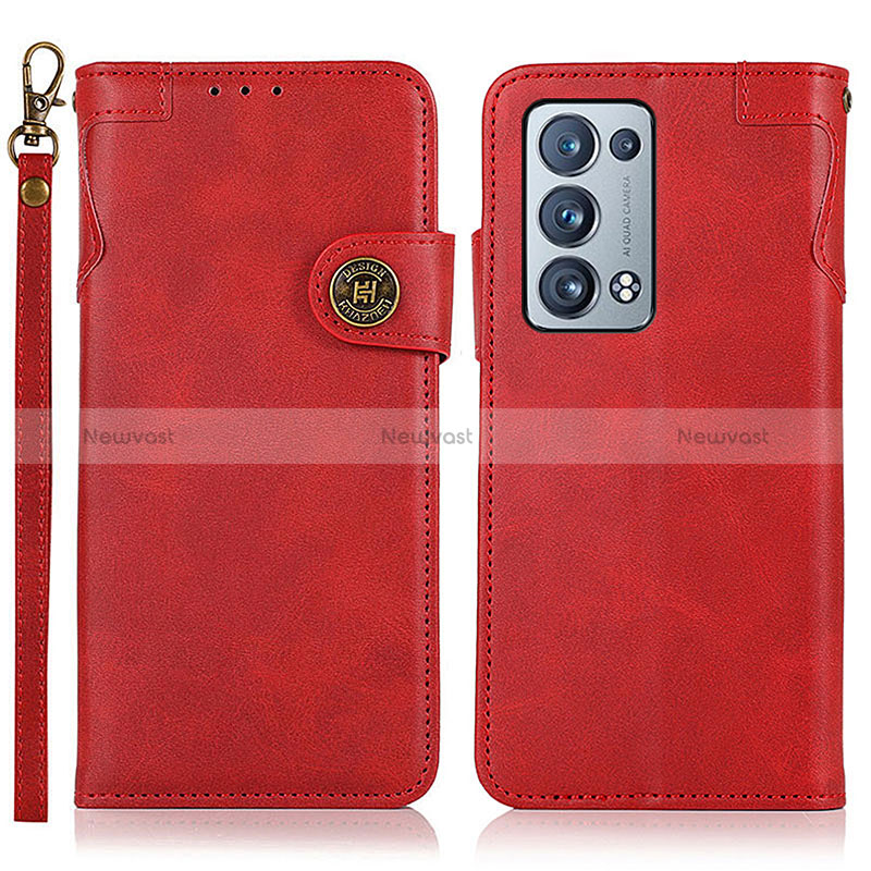 Leather Case Stands Flip Cover Holder K03Z for Oppo Reno6 Pro+ Plus 5G Red