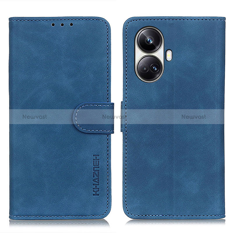 Leather Case Stands Flip Cover Holder K03Z for Realme 10 Pro+ Plus 5G Blue