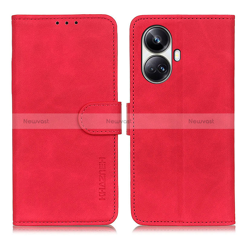 Leather Case Stands Flip Cover Holder K03Z for Realme 10 Pro+ Plus 5G Red