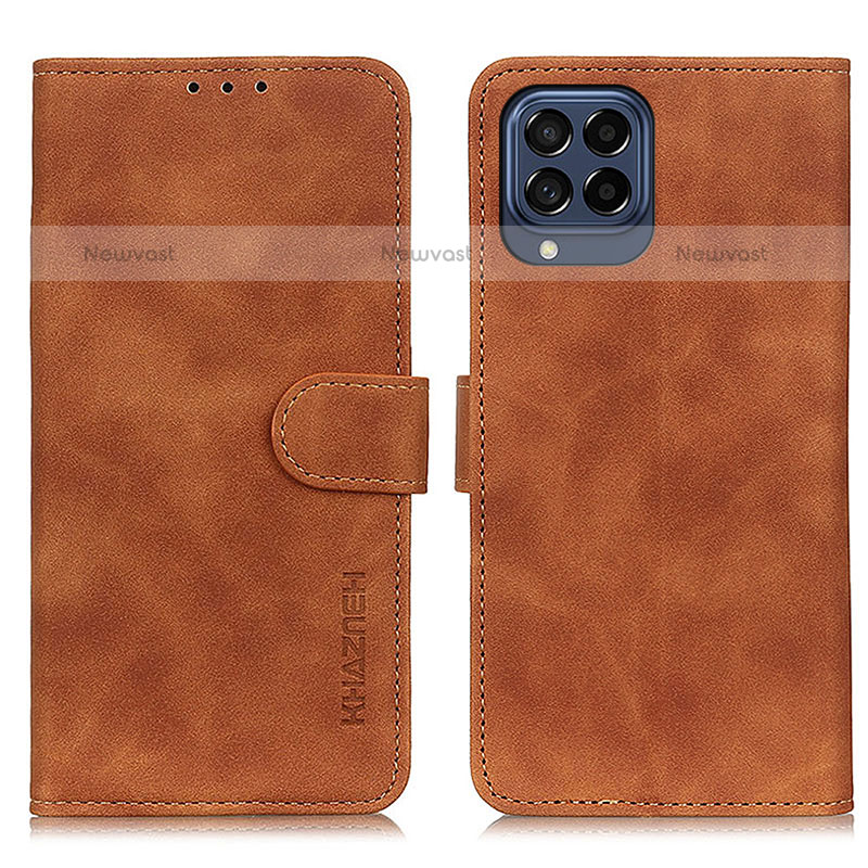 Leather Case Stands Flip Cover Holder K03Z for Samsung Galaxy M53 5G Brown