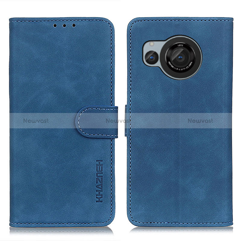 Leather Case Stands Flip Cover Holder K03Z for Sharp Aquos R8 Blue