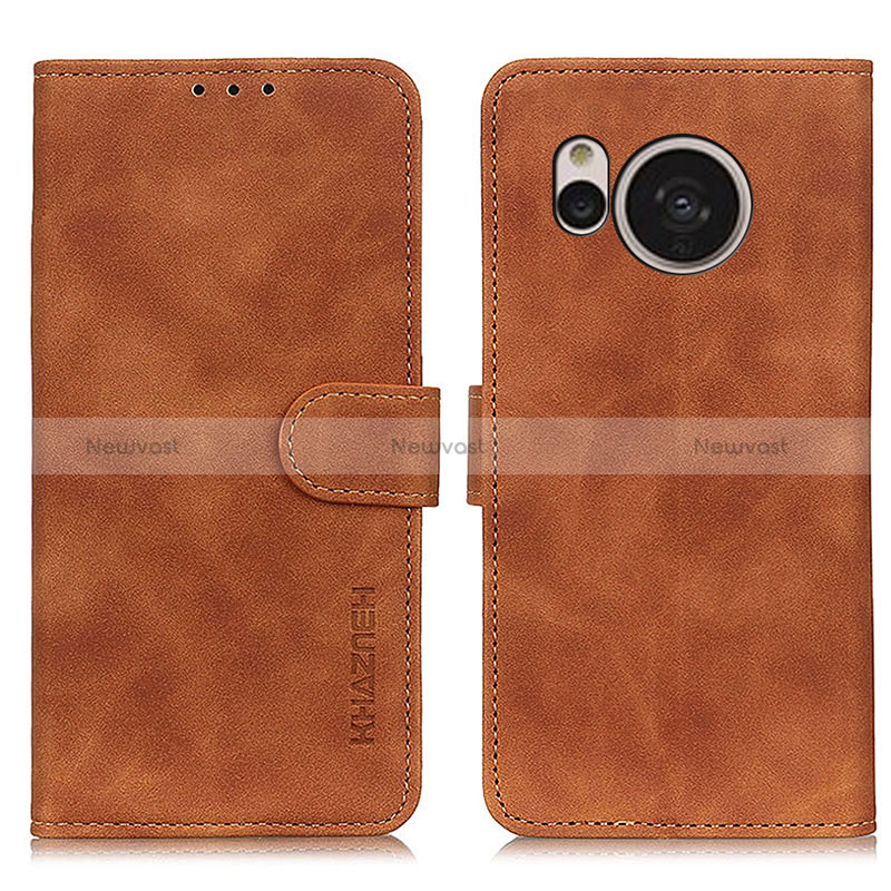 Leather Case Stands Flip Cover Holder K03Z for Sharp Aquos Sense7 Plus Brown