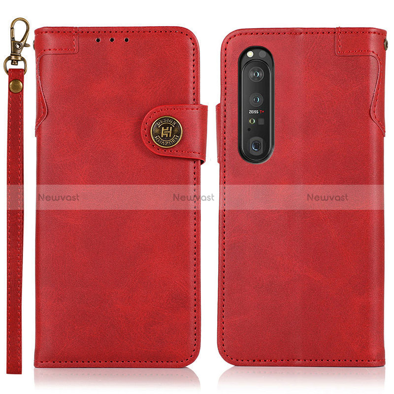 Leather Case Stands Flip Cover Holder K03Z for Sony Xperia 1 III Red