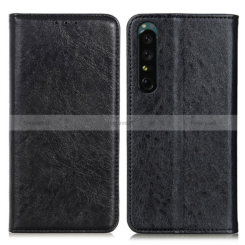 Leather Case Stands Flip Cover Holder K03Z for Sony Xperia 1 IV Black