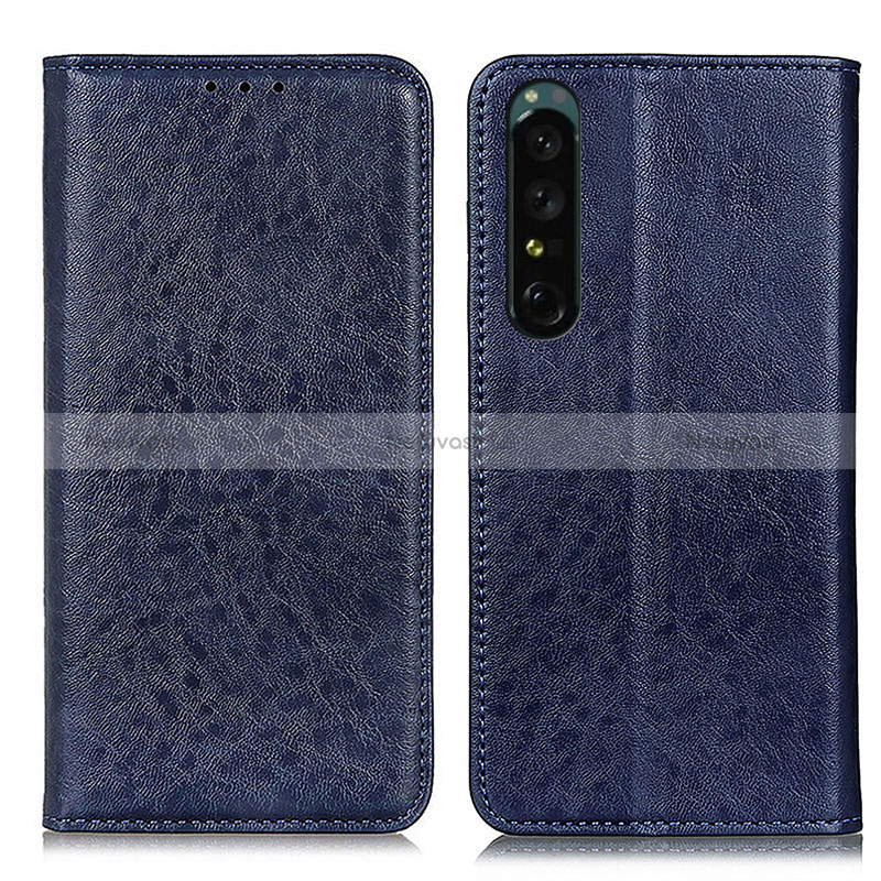 Leather Case Stands Flip Cover Holder K03Z for Sony Xperia 1 IV Blue