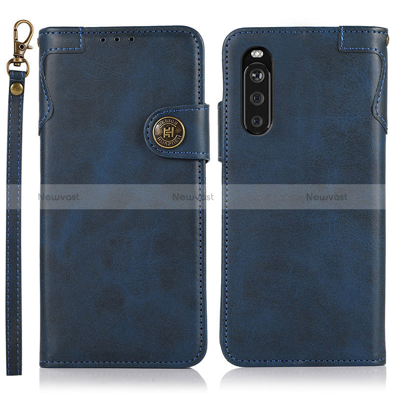 Leather Case Stands Flip Cover Holder K03Z for Sony Xperia 10 III SO-52B Blue