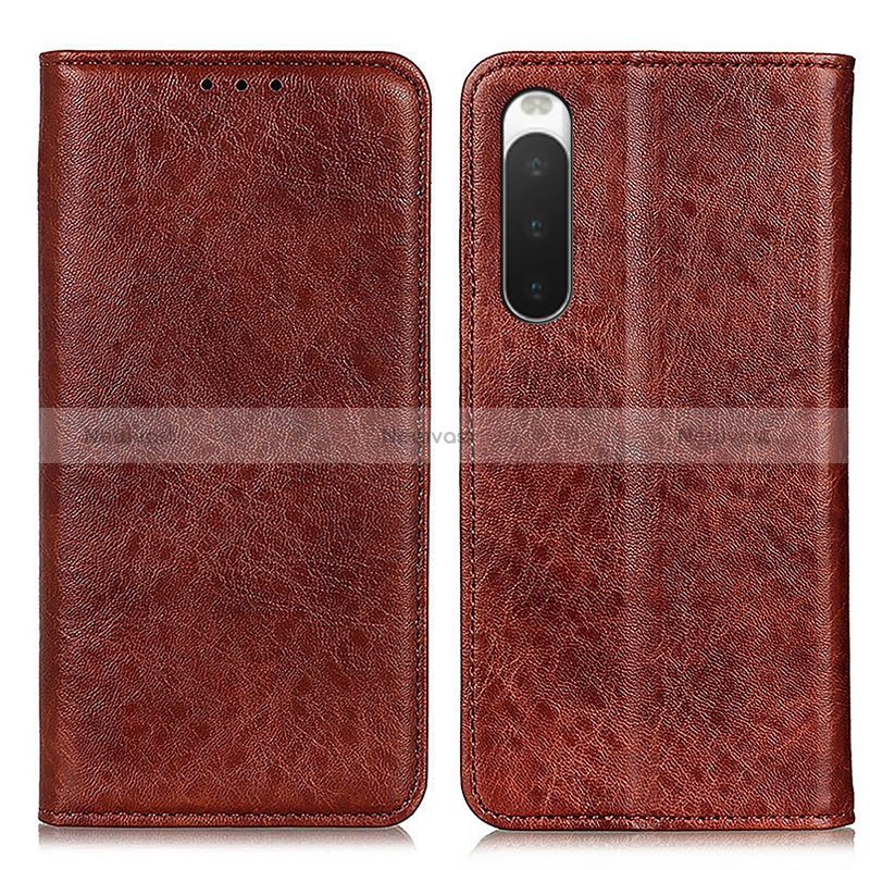 Leather Case Stands Flip Cover Holder K03Z for Sony Xperia 10 IV Brown